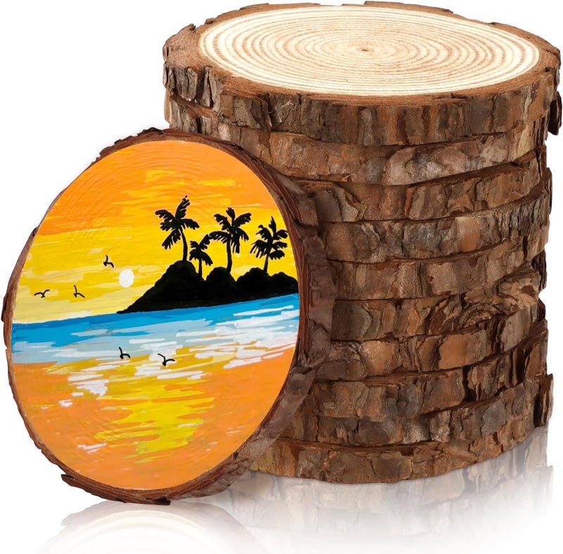 FSWCCK Unfinished Wood Slices for centerpieces,Round Wooden Discs with Tree Bark,Wood Cookies Circles for Crafts Christmas Ornaments,Wood Slice for Rustic Wedding Decoration (4"- 4 .7") - Image 1